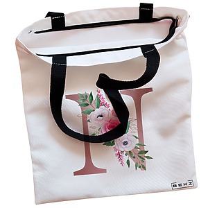 Alternative view of Geanta Canvas Tote pentru femei, Cu litera N Rose Gold si Trandafiri, 38x34.5 cm, Alba, BEKZ®