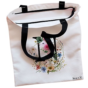 Alternative view of Geanta Canvas Tote pentru femei, Cu litera N in Coronita Florala, 38x34.5 cm, Alba, BEKZ®