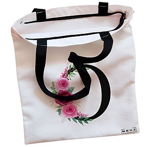 Alternative view of Geanta Canvas Tote pentru femei, Cu litera O si Trandafiri, 38x34.5 cm, Alba, BEKZ®
