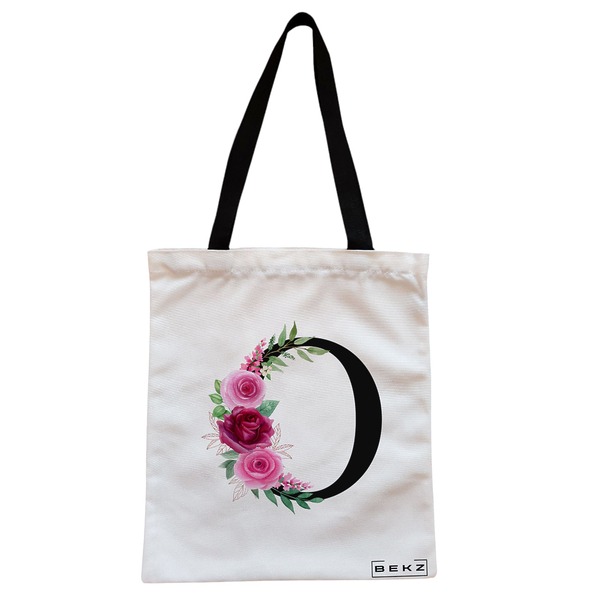 Geanta Canvas Tote pentru femei, Cu litera O si Trandafiri, 38x34.5 cm, Alba, BEKZ® 1 Geanta Canvas Tote pentru femei Cu litera O si Trandafiri 38x34.5 cm Alba BEKZ®