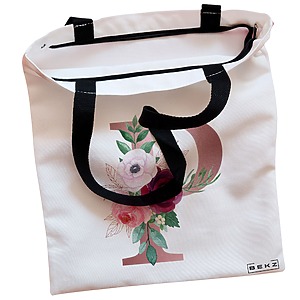 Alternative view of Geanta Canvas Tote pentru femei, Cu litera P Rose Gold si Trandafiri, 38x34.5 cm, Alba, BEKZ®