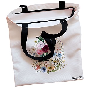 Alternative view of Geanta Canvas Tote pentru femei, Cu litera P in Coronita Florala, 38x34.5 cm, Alba, BEKZ®