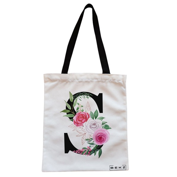 Geanta Canvas Tote pentru femei, Cu litera S si Trandafiri, 38x34.5 cm, Alba, BEKZ® 1 Geanta Canvas Tote pentru femei Cu litera S si Trandafiri 38x34.5 cm Alba BEKZ®