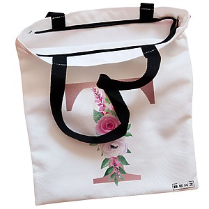 Alternative view of Geanta Canvas Tote pentru femei, Cu litera T Rose Gold si Trandafiri, 38x34.5 cm, Alba, BEKZ®