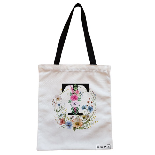 Geanta Canvas Tote pentru femei, Cu litera T in Coronita Florala, 38x34.5 cm, Alba, BEKZ® 1 Geanta Canvas Tote pentru femei Cu litera T in Coronita Florala 38x34.5 cm Alba BEKZ®