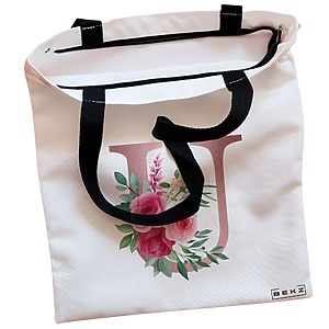 Alternative view of Geanta Canvas Tote pentru femei, Cu litera U Rose Gold si Trandafiri, 38x34.5 cm, Alba, BEKZ®