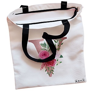 Alternative view of Geanta Canvas Tote pentru femei, Cu litera V Rose Gold si Trandafiri, 38x34.5 cm, Alba, BEKZ®