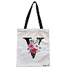 Geanta Canvas Tote pentru femei, Cu litera V si Trandafiri, 38x34.5 cm, Alba, BEKZ® 4 Geanta Canvas Tote pentru femei Cu litera V si Trandafiri 38x34.5 cm Alba BEKZ®