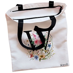 Alternative view of Geanta Canvas Tote pentru femei, Cu litera W in Coronita Florala, 38x34.5 cm, Alba, BEKZ®