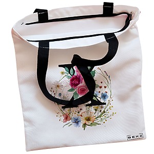 Alternative view of Geanta Canvas Tote pentru femei, Cu litera X in Coronita Florala, 38x34.5 cm, Alba, BEKZ®
