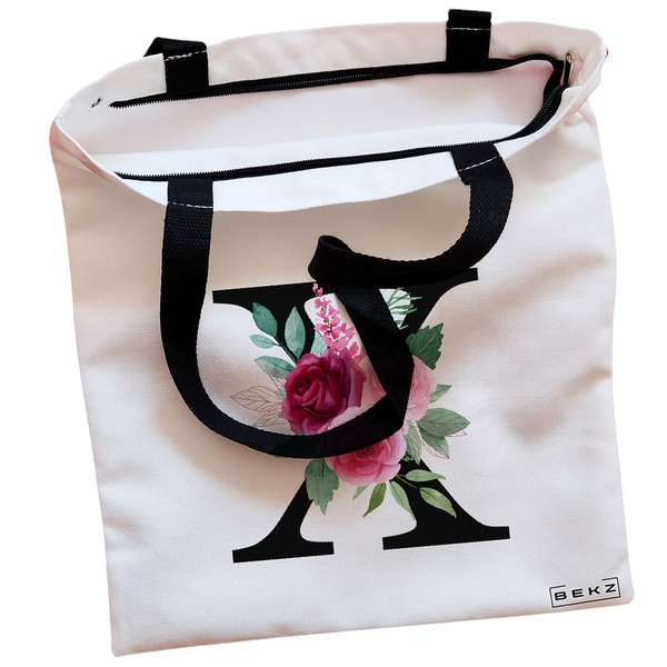 Geanta Canvas Tote pentru femei, Cu litera X si Trandafiri, 38x34.5 cm, Alba, BEKZ® 2 Geanta Canvas Tote pentru femei Cu litera X si Trandafiri 38x34.5 cm Alba BEKZ® 1