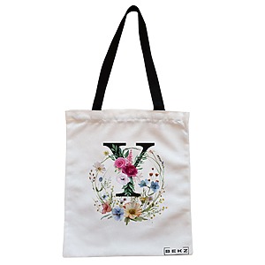 Geanta Canvas Tote pentru femei, Cu litera Y in Coronita Florala, 38x34.5 cm, Alba, BEKZ®