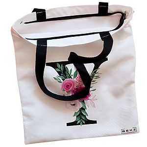 Alternative view of Geanta Canvas Tote pentru femei, Cu litera Y si Trandafiri, 38x34.5 cm, Alba, BEKZ®