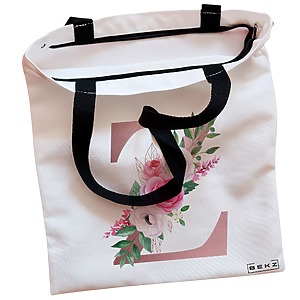 Alternative view of Geanta Canvas Tote pentru femei, Cu litera Z Rose Gold si Trandafiri, 38x34.5 cm, Alba, BEKZ®