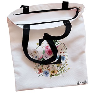 Alternative view of Geanta Canvas Tote pentru femei, Cu litera Z in Coronita Florala, 38x34.5 cm, Alba, BEKZ®