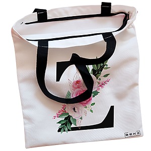 Alternative view of Geanta Canvas Tote pentru femei, Cu litera Z si Trandafiri, 38x34.5 cm, Alba, BEKZ®