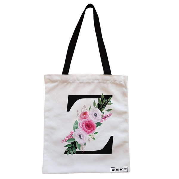 Geanta Canvas Tote pentru femei, Cu litera Z si Trandafiri, 38x34.5 cm, Alba, BEKZ® 1 Geanta Canvas Tote pentru femei Cu litera Z si Trandafiri 38x34.5 cm Alba BEKZ®