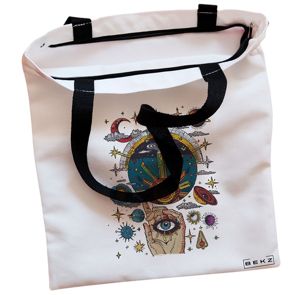 Geanta Canvas Tote pentru femei Energy Mood 2 38x34.5 cm Alba BEKZ® 1
