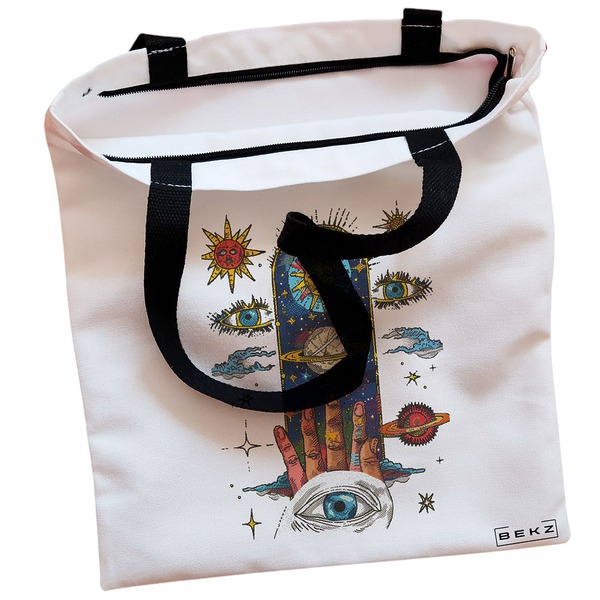 Geanta Canvas Tote pentru femei Energy Mood 38x34.5 cm Alba BEKZ® 1