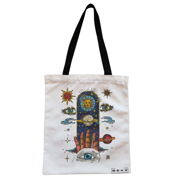 Geanta Canvas Tote pentru femei Energy Mood 38x34.5 cm Alba BEKZ®