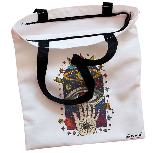 Geanta Canvas Tote pentru femei Energy Mood 4 38x34.5 cm Alba BEKZ® 1