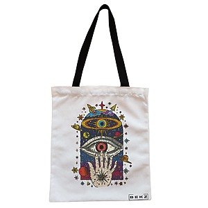 Geanta Canvas Tote pentru femei Energy Mood 4, 38x34.5 cm, Alba, BEKZ®