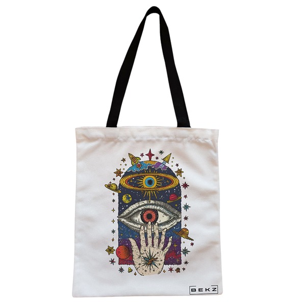 Geanta Canvas Tote pentru femei Energy Mood 4 38x34.5 cm Alba BEKZ®