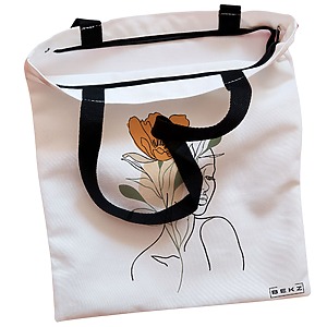Alternative view of Geanta Canvas Tote pentru femei, Flower Lady 1, 38x34.5 cm, Alba, BEKZ®