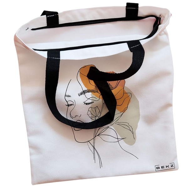 Geanta Canvas Tote pentru femei Flower Lady 12 38x34.5 cm Alba BEKZ® 1