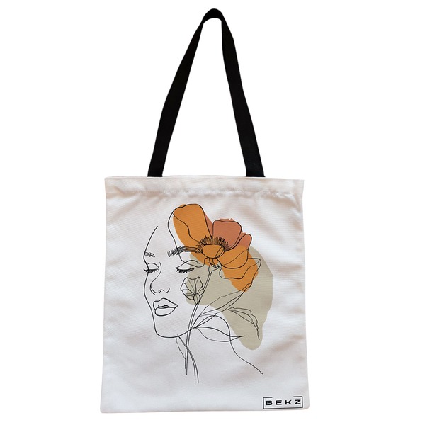 Geanta Canvas Tote pentru femei Flower Lady 12 38x34.5 cm Alba BEKZ®
