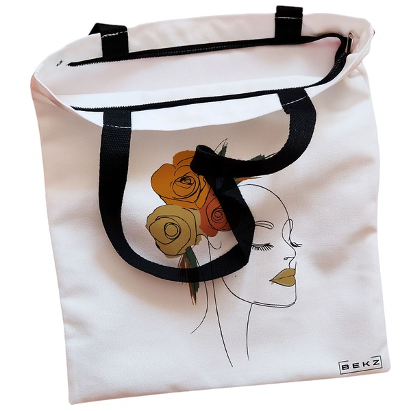Geanta Canvas Tote pentru femei Flower Lady 15 38x34.5 cm Alba BEKZ® 1