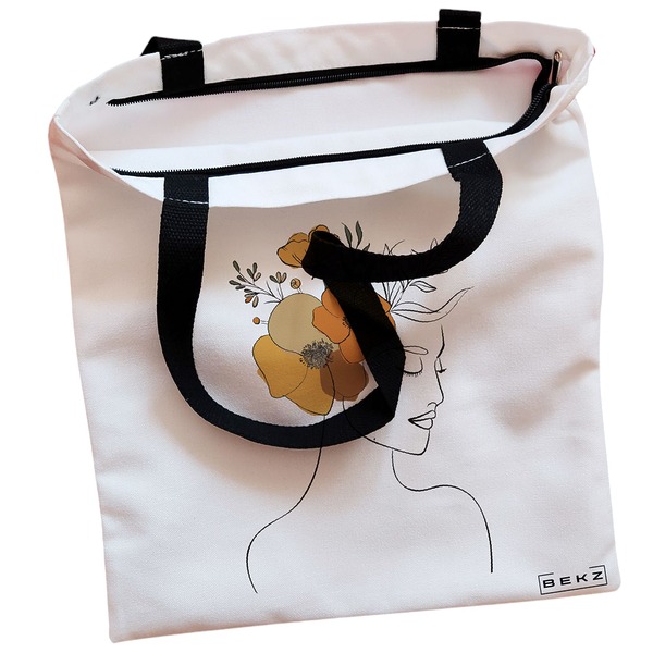 Geanta Canvas Tote pentru femei Flower Lady 16 38x34.5 cm Alba BEKZ® 1