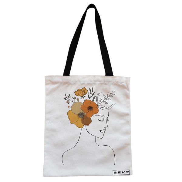 Geanta Canvas Tote pentru femei Flower Lady 16 38x34.5 cm Alba BEKZ®