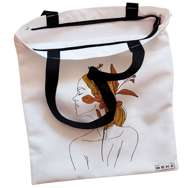 Geanta Canvas Tote pentru femei Flower Lady 17 38x34.5 cm Alba BEKZ® 1