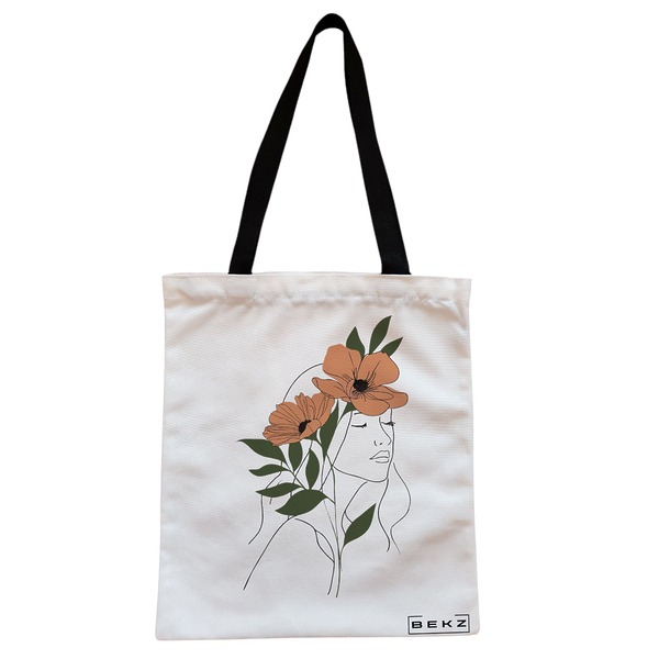 Geanta Canvas Tote pentru femei Flower Lady 18 38x34.5 cm Alba BEKZ®