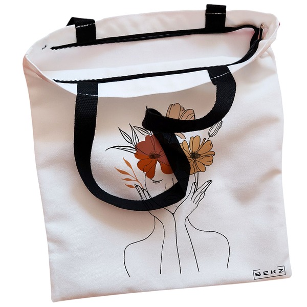 Geanta Canvas Tote pentru femei Flower Lady 19 38x34.5 cm Alba BEKZ® 1