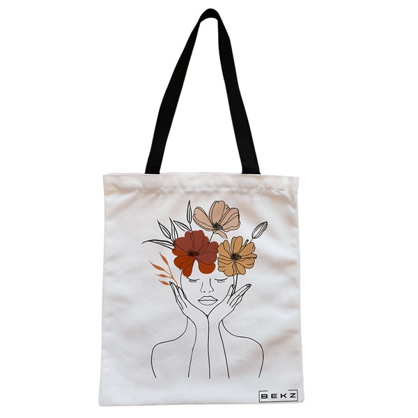 Geanta Canvas Tote pentru femei Flower Lady 19 38x34.5 cm Alba BEKZ®