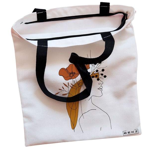 Geanta Canvas Tote pentru femei Flower Lady 20 38x34.5 cm Alba BEKZ® 1