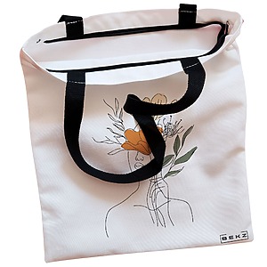 Alternative view of Geanta Canvas Tote pentru femei, Flower Lady 3, 38x34.5 cm, Alba, BEKZ®