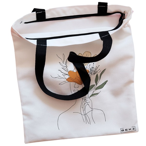 Geanta Canvas Tote pentru femei Flower Lady 3 38x34.5 cm Alba BEKZ® 1
