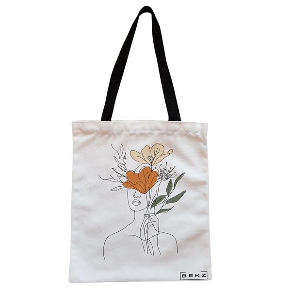 Geanta Canvas Tote pentru femei Flower Lady 3 38x34.5 cm Alba BEKZ®