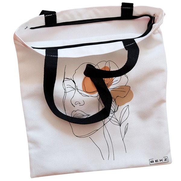 Geanta Canvas Tote pentru femei Flower Lady 4 38x34.5 cm Alba BEKZ® 1
