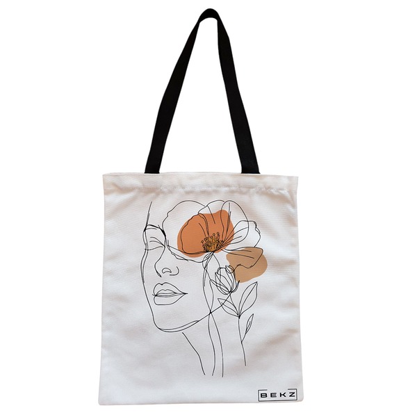Geanta Canvas Tote pentru femei Flower Lady 4 38x34.5 cm Alba BEKZ®