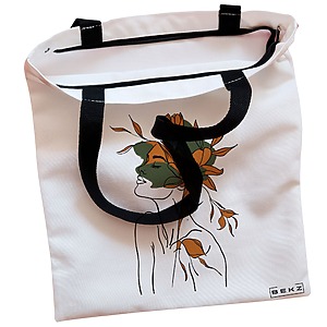 Alternative view of Geanta Canvas Tote pentru femei, Flower Lady 6, 38x34.5 cm, Alba, BEKZ®