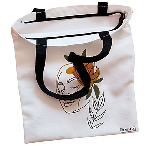 Alternative view of Geanta Canvas Tote pentru femei, Flower Lady 7, 38x34.5 cm, Alba, BEKZ®