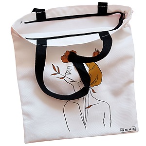 Alternative view of Geanta Canvas Tote pentru femei, Flower Lady 8, 38x34.5 cm, Alba, BEKZ®