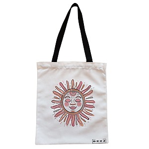 Geanta Canvas Tote pentru femei Happy Sun 2, 38x34.5 cm, Alba, BEKZ®