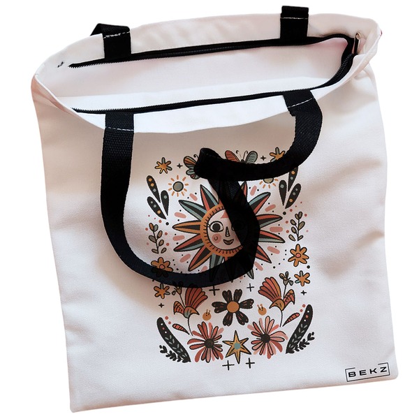 Geanta Canvas Tote pentru femei Happy Sun 3, 38x34.5 cm, Alba, BEKZ® 2 Geanta Canvas Tote pentru femei Happy Sun 3 38x34.5 cm Alba BEKZ® 1