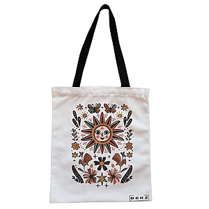Geanta Canvas Tote pentru femei Happy Sun 3, 38x34.5 cm, Alba, BEKZ®
