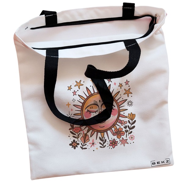 Geanta Canvas Tote pentru femei Happy Sun, 38x34.5 cm, Alba, BEKZ® 2 Geanta Canvas Tote pentru femei Happy Sun 38x34.5 cm Alba BEKZ® 1